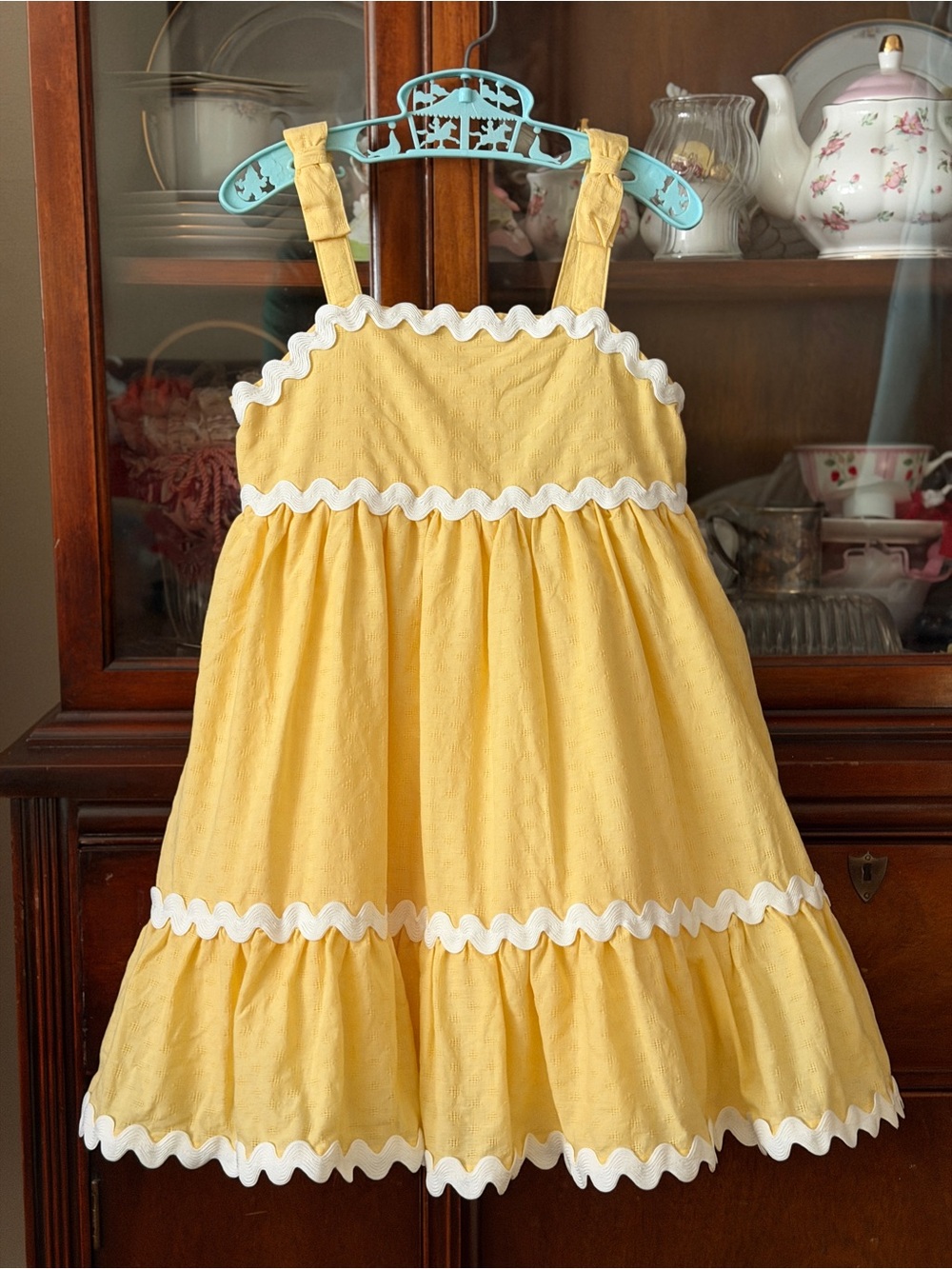 Girls Yellow Sundress with White Rickrack Trim
